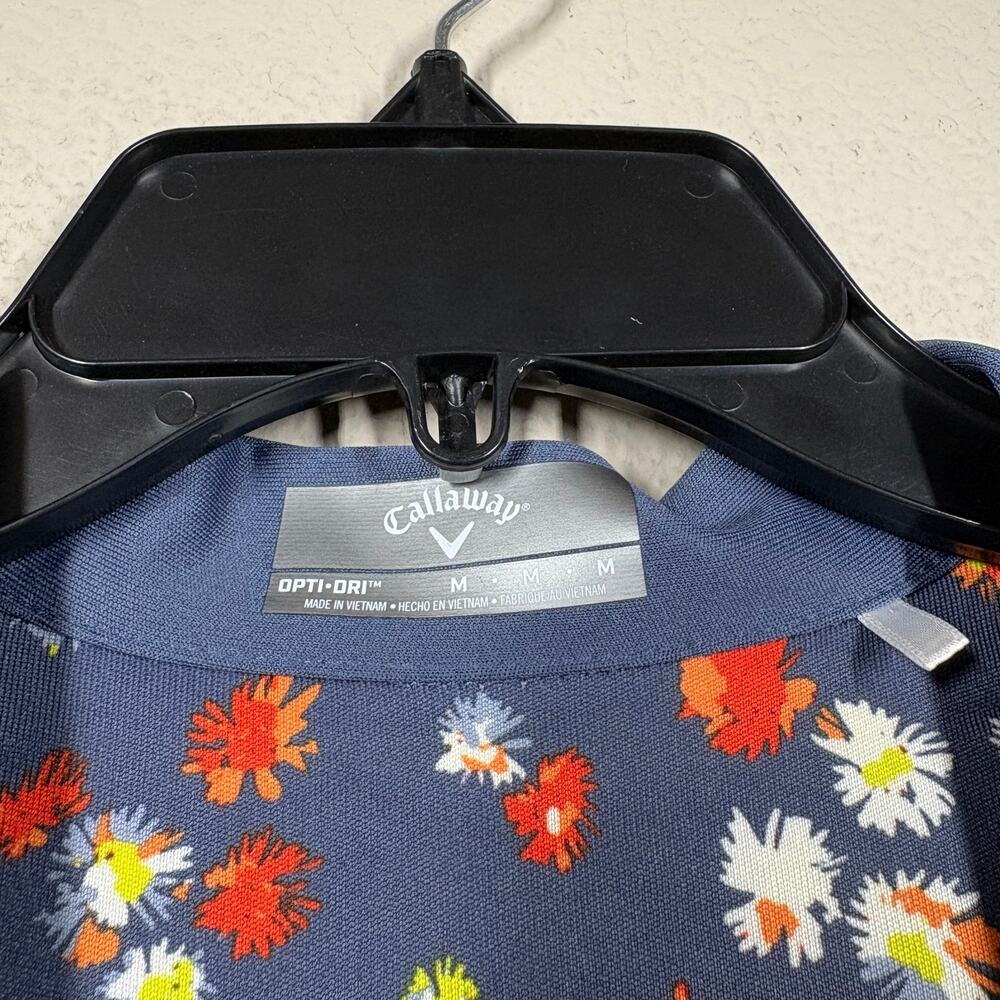 Callaway Medium Opti Dri Golf Polo Shirt Blue Floral Daisy Popover Collared - Picture 7 of 7